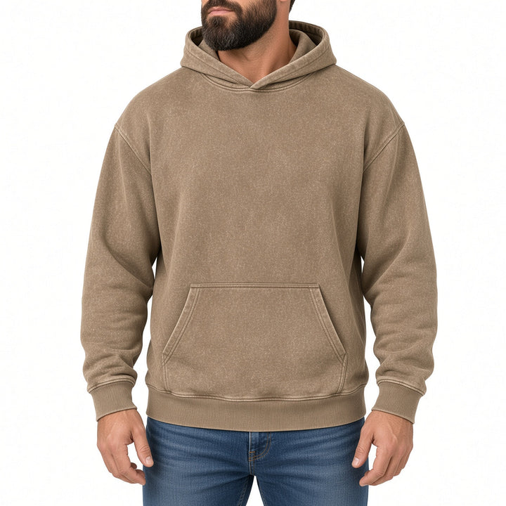 Relaxed Fit Vintage Wash Pullover Hoodie Beige 1