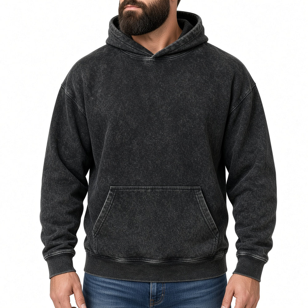 Relaxed Fit Vintage Wash Pullover Hoodie Black 1