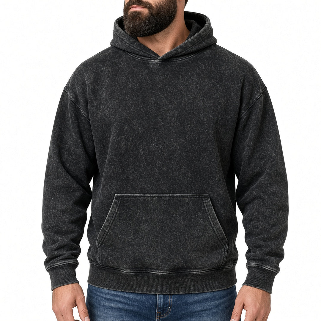 Relaxed Fit Vintage Wash Pullover Hoodie Black 1