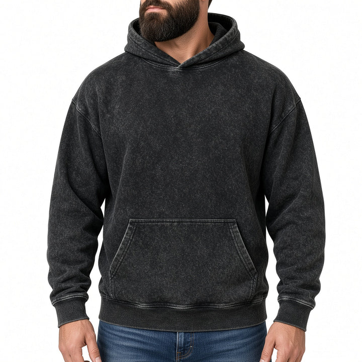 Relaxed Fit Vintage Wash Pullover Hoodie Black 1