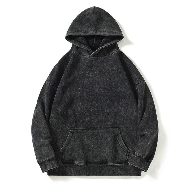 Relaxed Fit Vintage Wash Pullover Hoodie Black 2