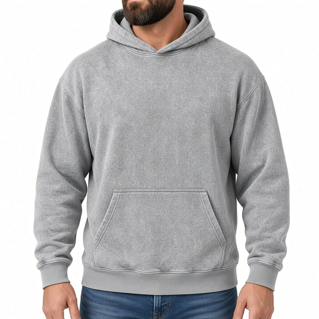 Relaxed Fit Vintage Wash Pullover Hoodie Gray 1