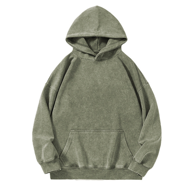 Relaxed Fit Vintage Wash Pullover Hoodie Olive Green 2