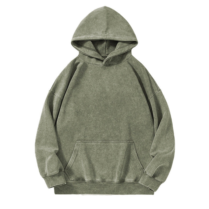Relaxed Fit Vintage Wash Pullover Hoodie Olive Green 2