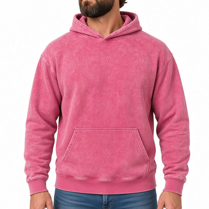 Relaxed Fit Vintage Wash Pullover Hoodie Pink 1