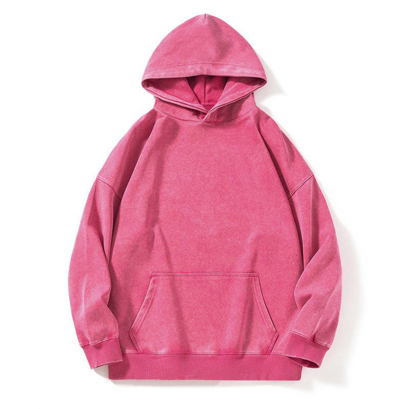 Relaxed Fit Vintage Wash Pullover Hoodie Pink 2