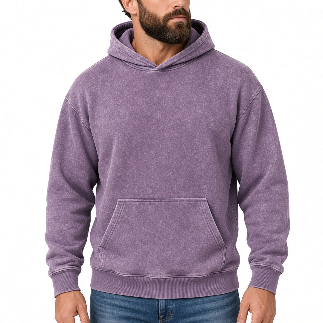 Relaxed Fit Vintage Wash Pullover Hoodie Purple 1