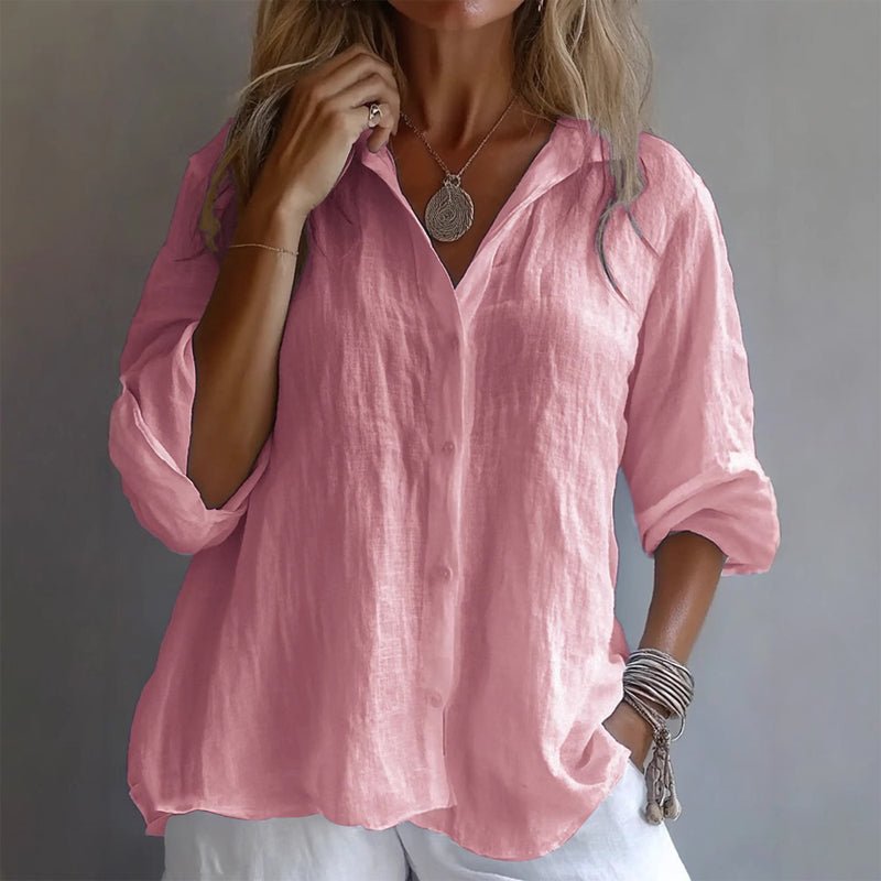 Relaxed Linen Blend Button Up Shirt Pink 1