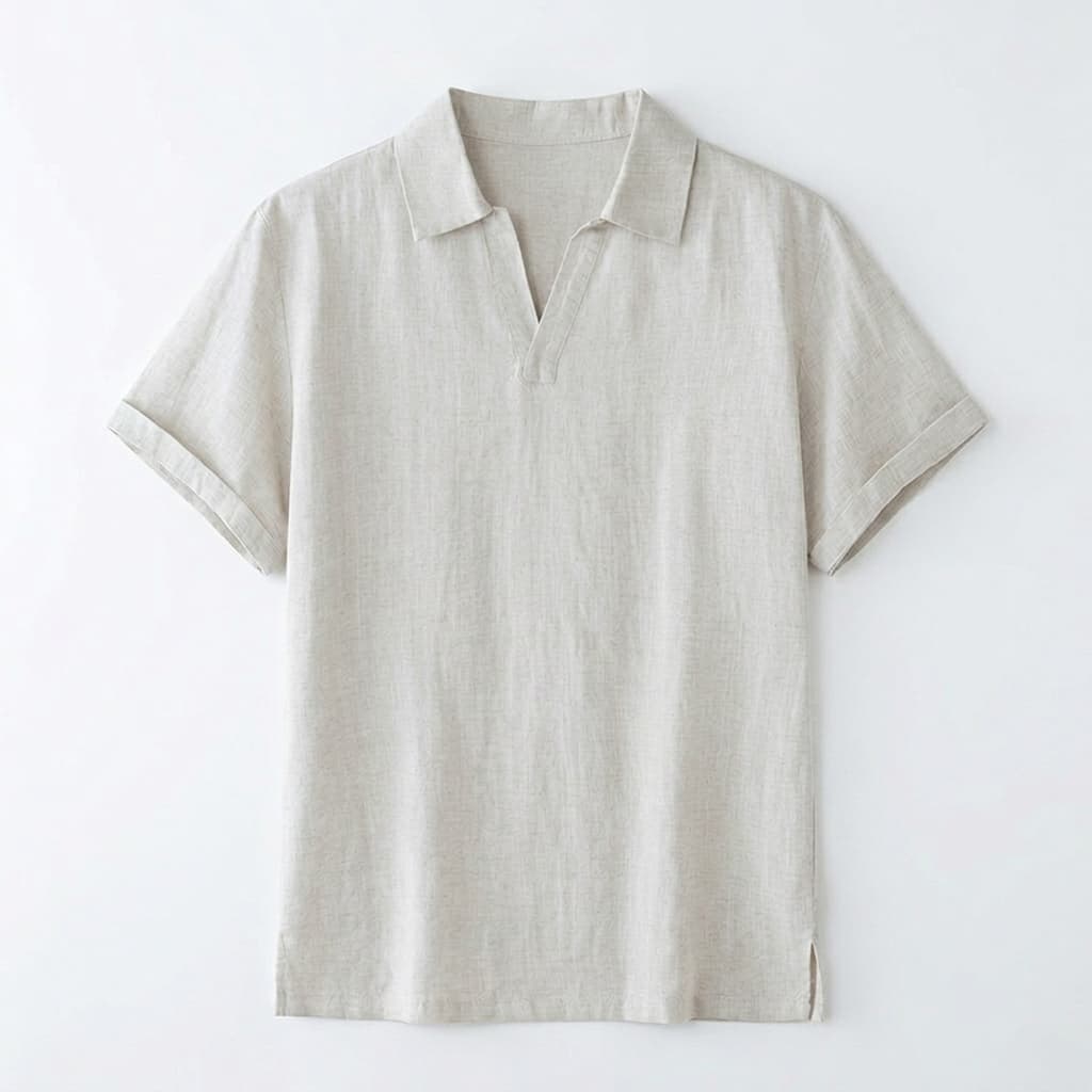 Relaxed Linen Blend Open Collar Polo Set of 2 Natural 1