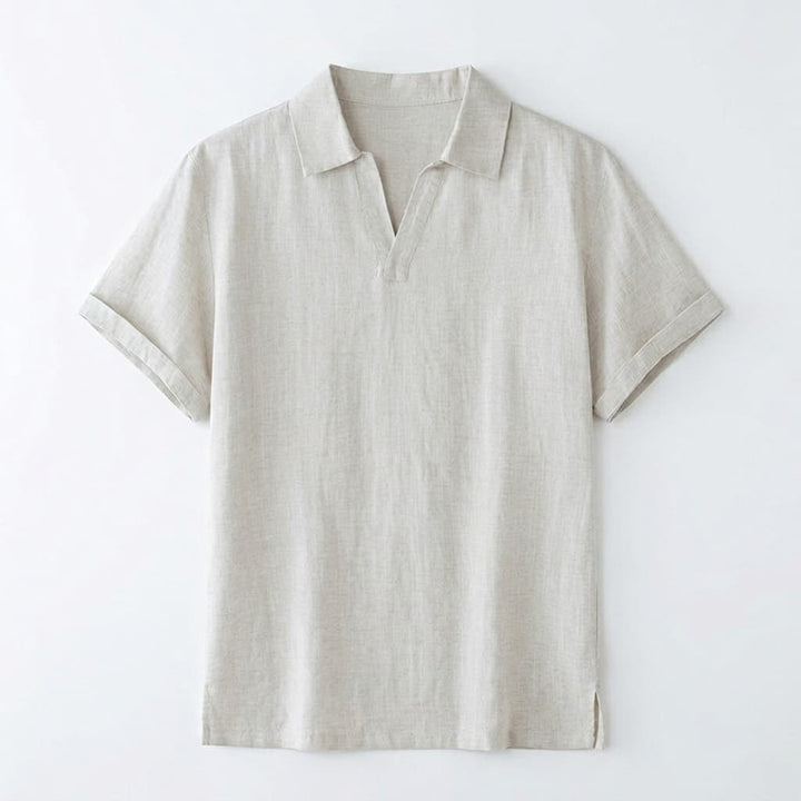 Relaxed Linen Blend Open Collar Polo Set of 2 Natural 1