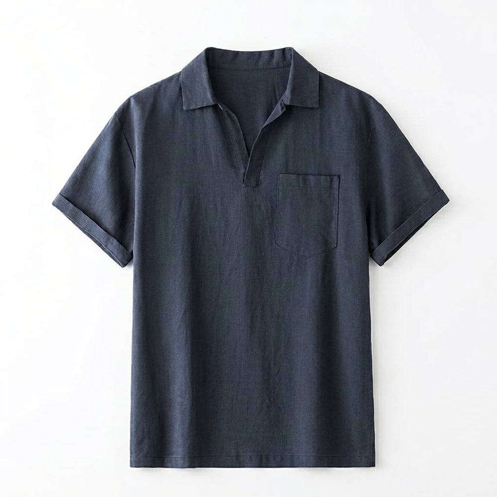 Relaxed Linen Blend Open Collar Polo Set of 2 Navy 1