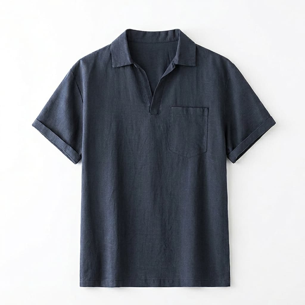 Relaxed Linen Blend Open Collar Polo Set of 2 Navy 1