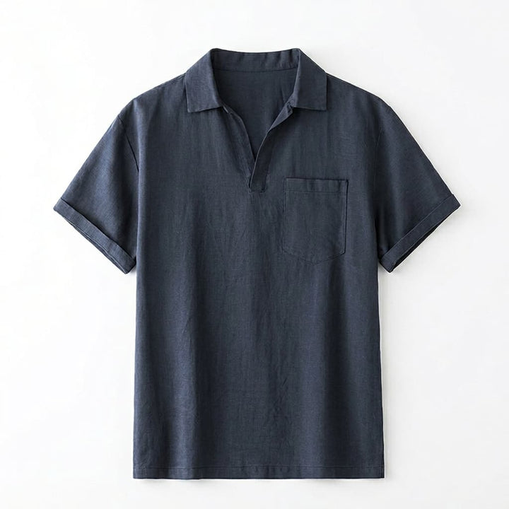 Relaxed Linen Blend Open Collar Polo Set of 2 Navy 1