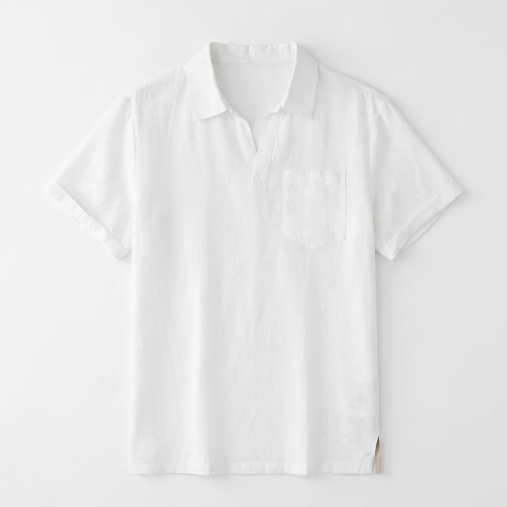 Relaxed Linen Blend Open Collar Polo Set of 2 Off White 1