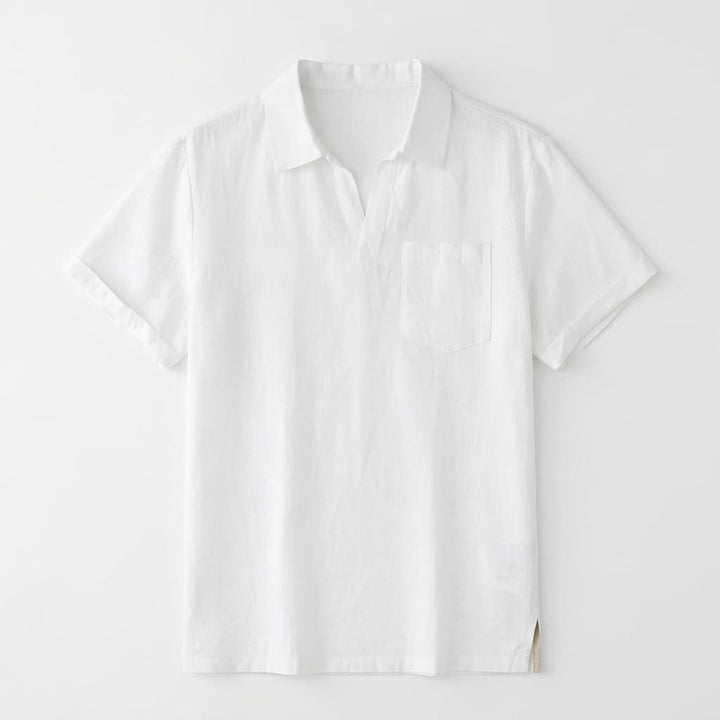 Relaxed Linen Blend Open Collar Polo Set of 2 Off White 1
