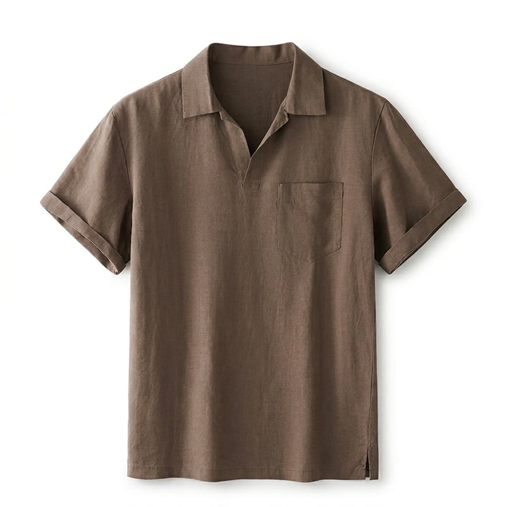 Relaxed Linen Blend Open Collar Polo Set of 2 Taupe 1