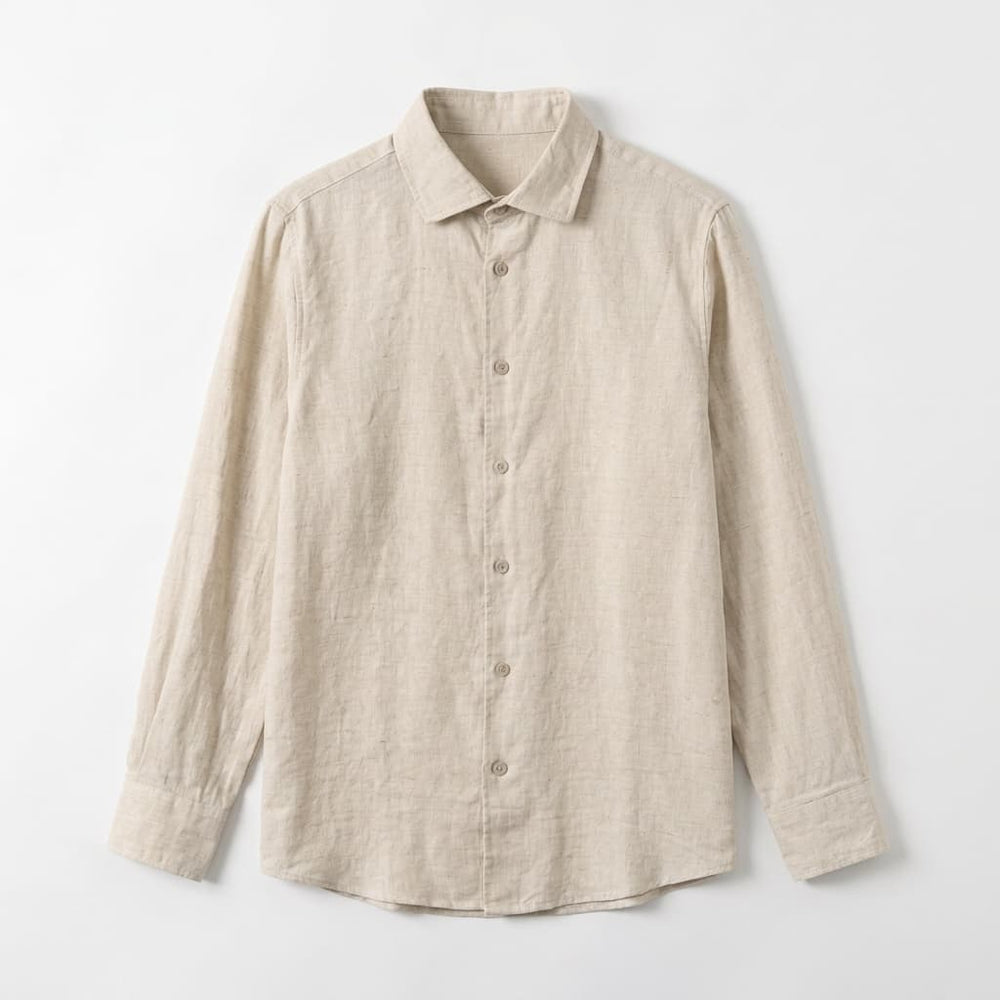 Relaxed Linen Button Down Shirt Long Sleeve Beige 1