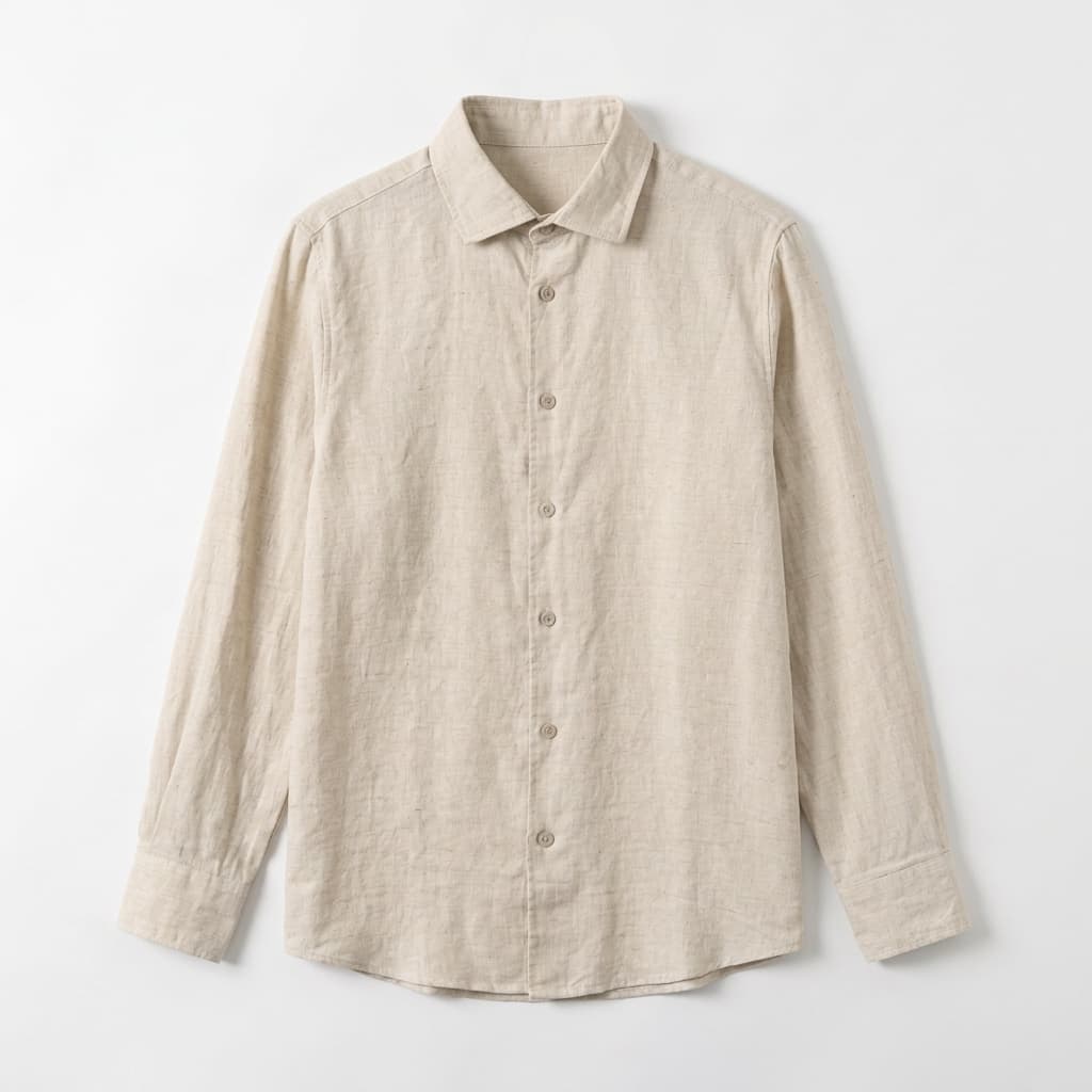 Relaxed Linen Button Down Shirt Long Sleeve Beige 1