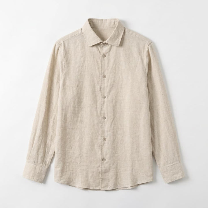 Relaxed Linen Button Down Shirt Long Sleeve Beige 1