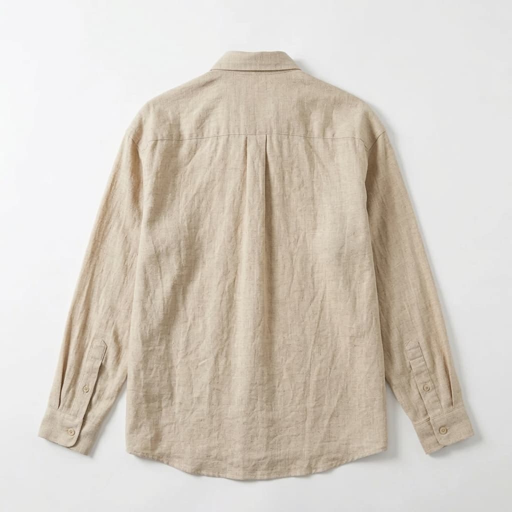 Relaxed Linen Button Down Shirt Long Sleeve Beige 2