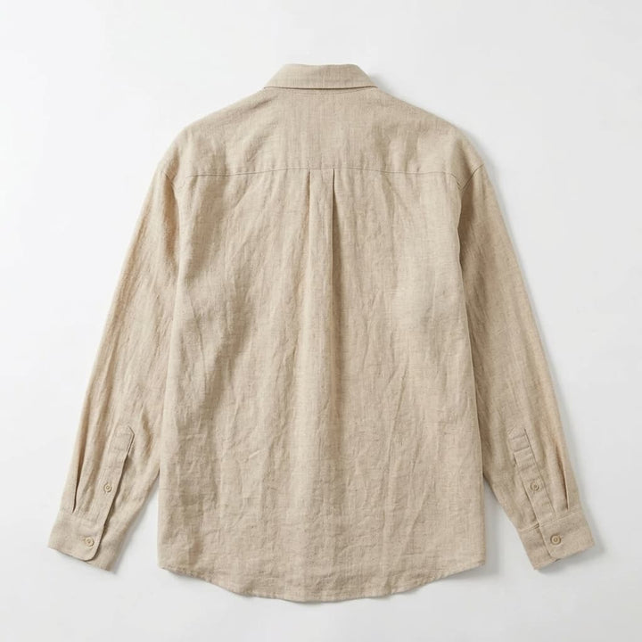 Relaxed Linen Button Down Shirt Long Sleeve Beige 2