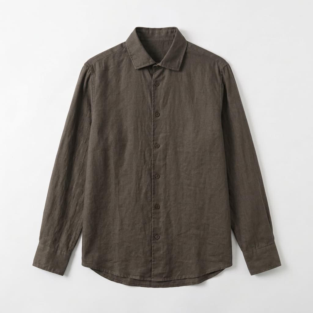 Relaxed Linen Button Down Shirt Long Sleeve Brown 1