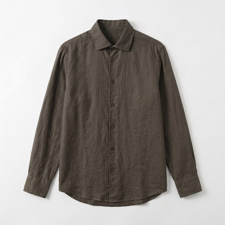 Relaxed Linen Button Down Shirt Long Sleeve Brown 1