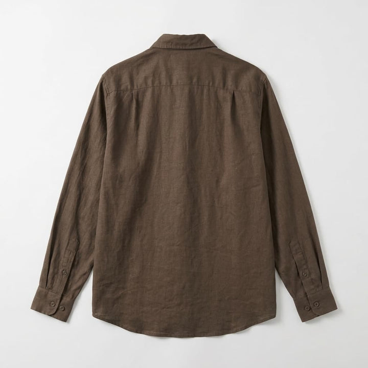 Relaxed Linen Button Down Shirt Long Sleeve Brown 2