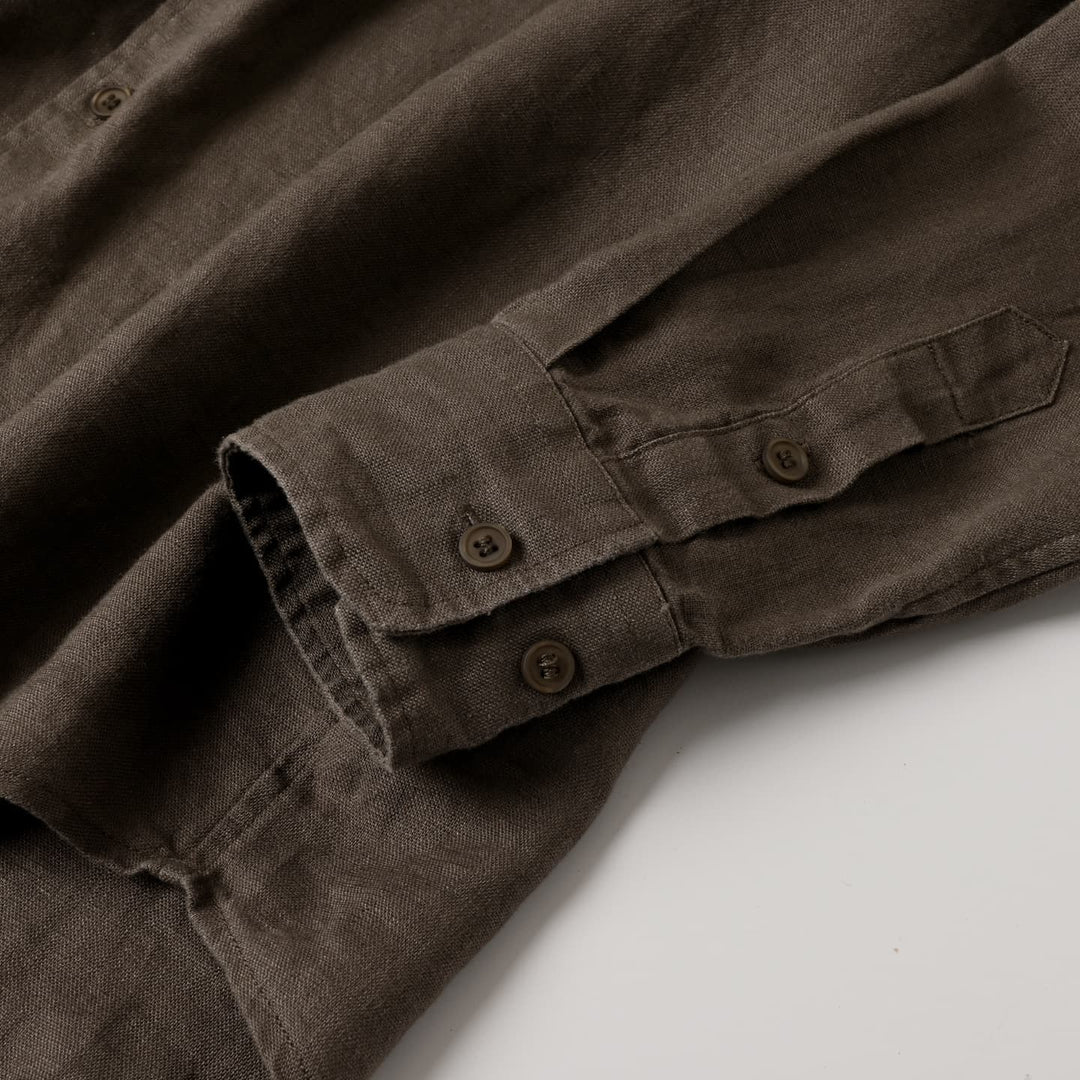 Relaxed Linen Button Down Shirt Long Sleeve Brown 3