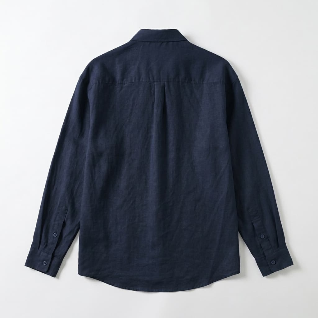 Relaxed Linen Button Down Shirt Long Sleeve Navy 2