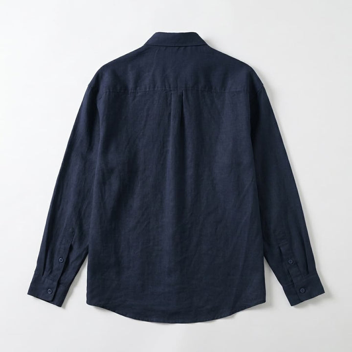 Relaxed Linen Button Down Shirt Long Sleeve Navy 2