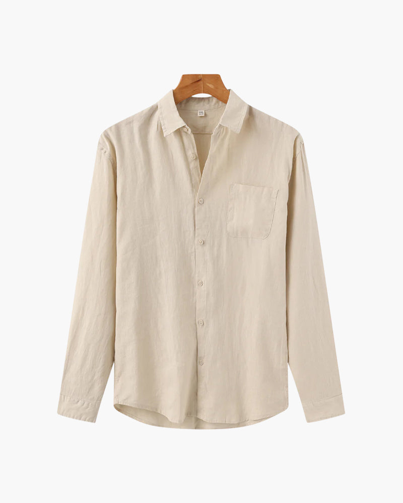 Relaxed Linen Button Down Shirt Long Sleeve Set of 3 Beige 1