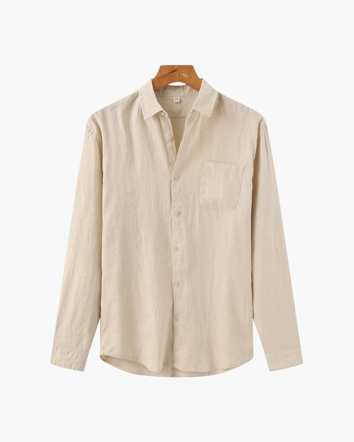 Relaxed Linen Button Down Shirt Long Sleeve Set of 3 Beige 1