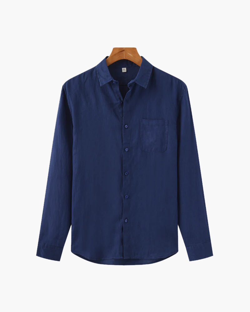 Relaxed Linen Button Down Shirt Long Sleeve Set of 3 Blue 1