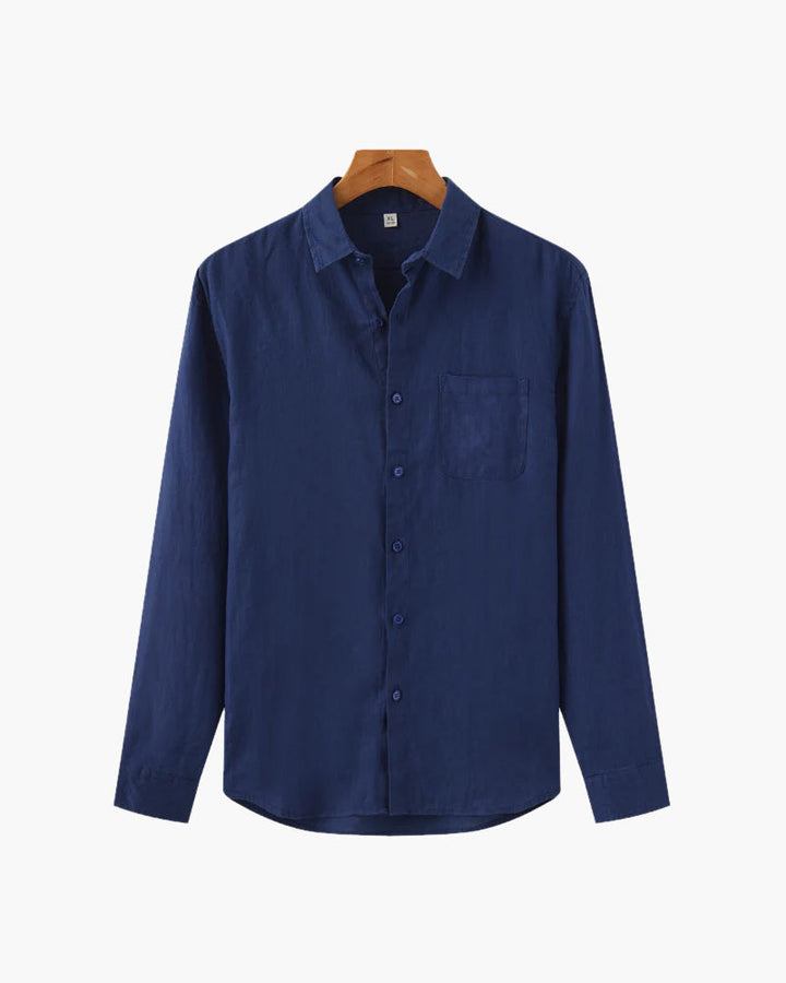 Relaxed Linen Button Down Shirt Long Sleeve Set of 3 Blue 1