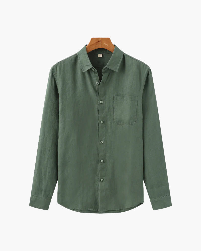 Relaxed Linen Button Down Shirt Long Sleeve Set of 3 Green 1