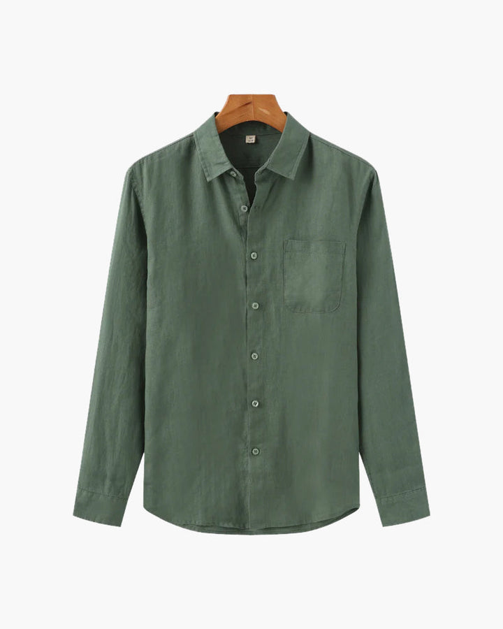 Relaxed Linen Button Down Shirt Long Sleeve Set of 3 Green 1
