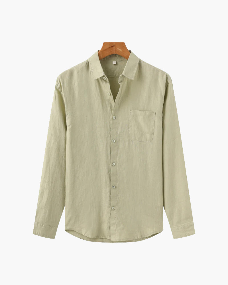 Relaxed Linen Button Down Shirt Long Sleeve Set of 3 Light Green 1