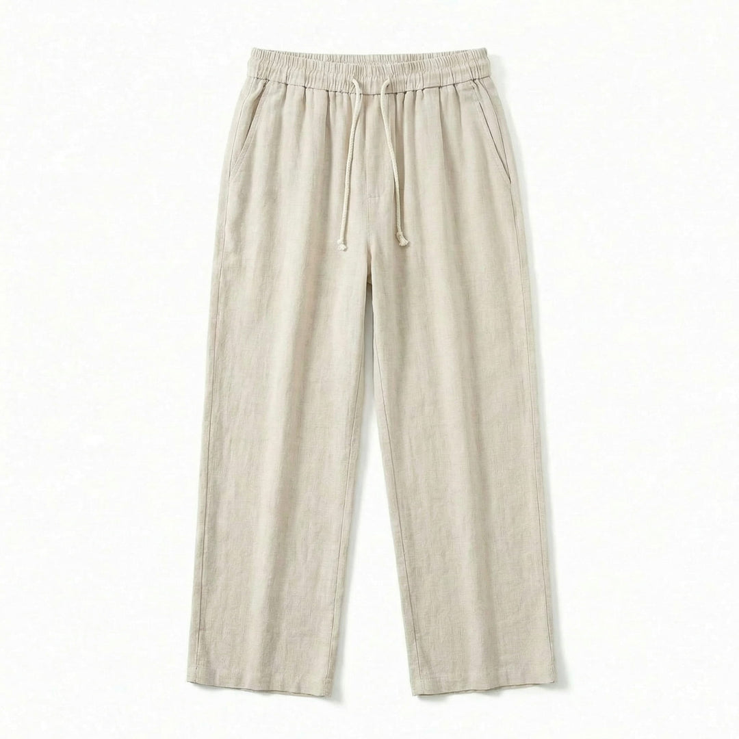 Relaxed Linen Drawstring Pants Straight Leg Set of 2 Beige 1