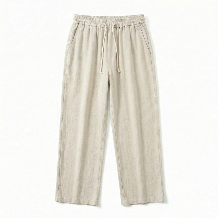 Relaxed Linen Drawstring Pants Straight Leg Set of 2 Beige 1