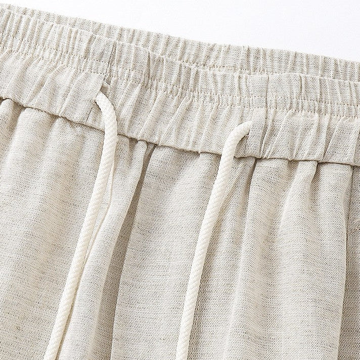 Relaxed Linen Drawstring Pants Straight Leg Set of 2 Beige 3