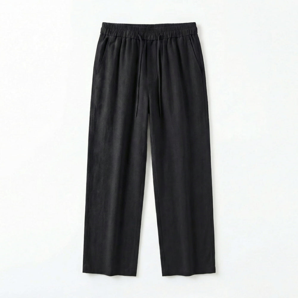 Relaxed Linen Drawstring Pants Straight Leg Set of 2 Black 1