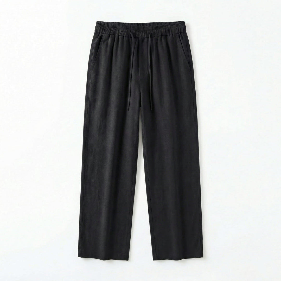 Relaxed Linen Drawstring Pants Straight Leg Set of 2 Black 1