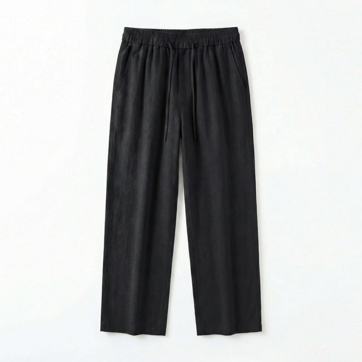 Relaxed Linen Drawstring Pants Straight Leg Set of 2 Black 1