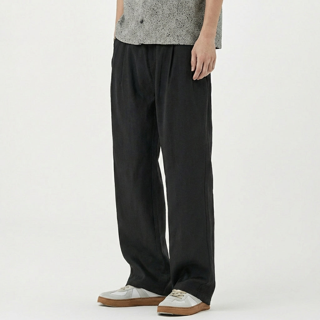 Relaxed Linen Drawstring Pants Straight Leg Set of 2 Black 2
