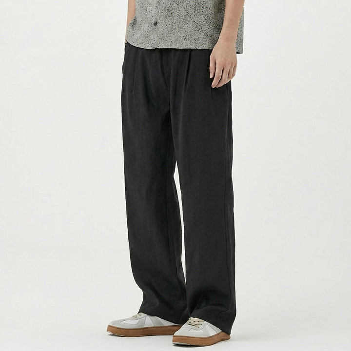 Relaxed Linen Drawstring Pants Straight Leg Set of 2 Black 2