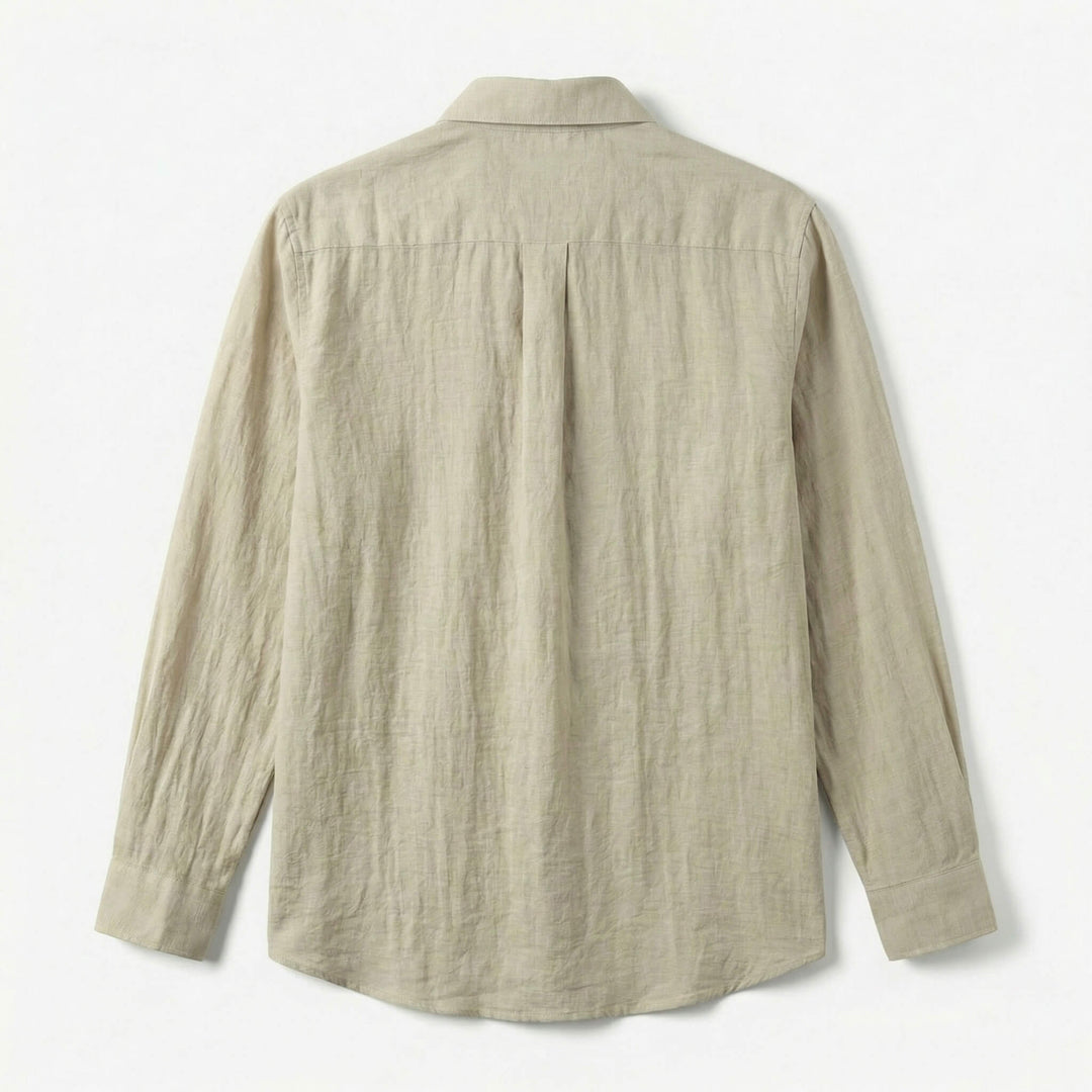 Relaxed Linen Long Sleeve Shirt Chest Pocket Beige 2