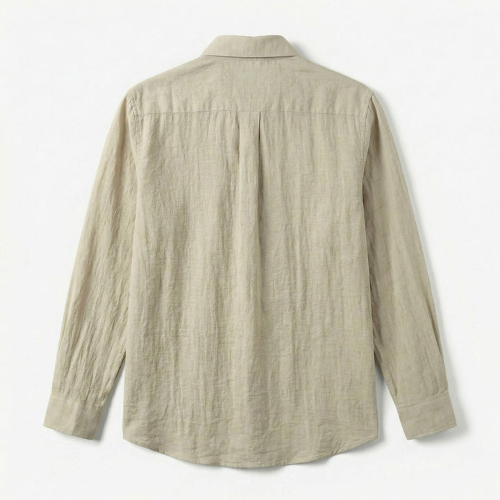 Relaxed Linen Long Sleeve Shirt Chest Pocket Beige 2