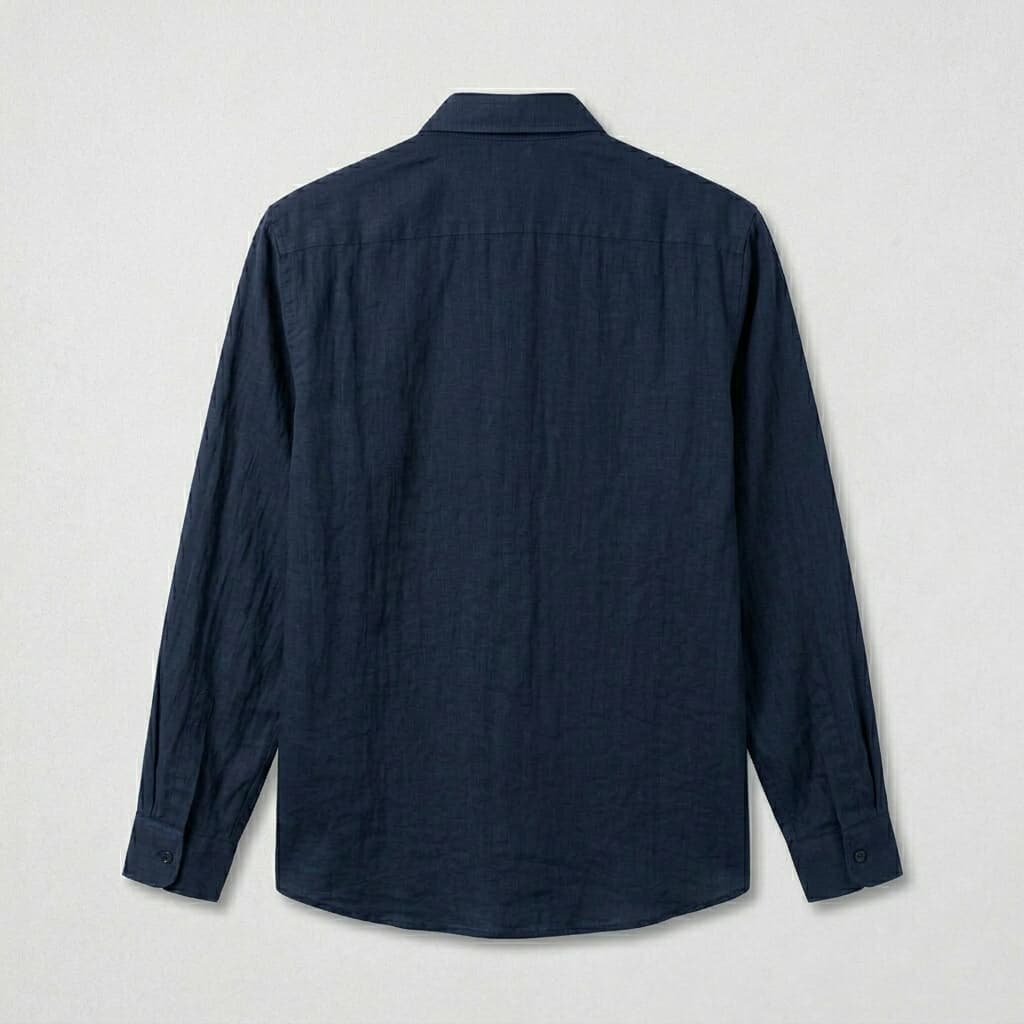 Relaxed Linen Long Sleeve Shirt Chest Pocket Navy 2