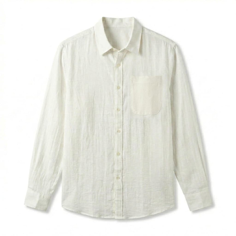 Relaxed Linen Long Sleeve Shirt Chest Pocket White 1